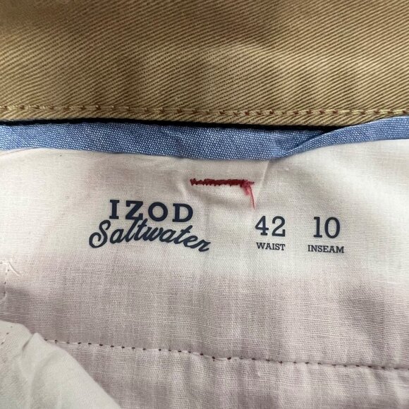 Izod Saltwater Men’s Anchor Print Khaki Shorts Coral/Black Size 42 Waist - Picture 9 of 11